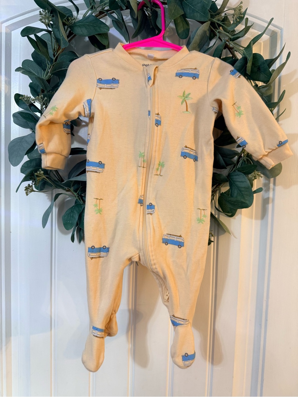 💫10/$25 • Pekkle Cream Footed One-Piece with Blue Van Print